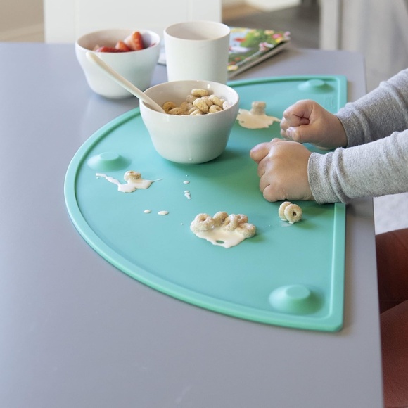 Kids Silicone Placemats w/ Suction Cups, Raised Edges, Non-Slip - TEAL XL 22”x11 - Picture 8 of 9